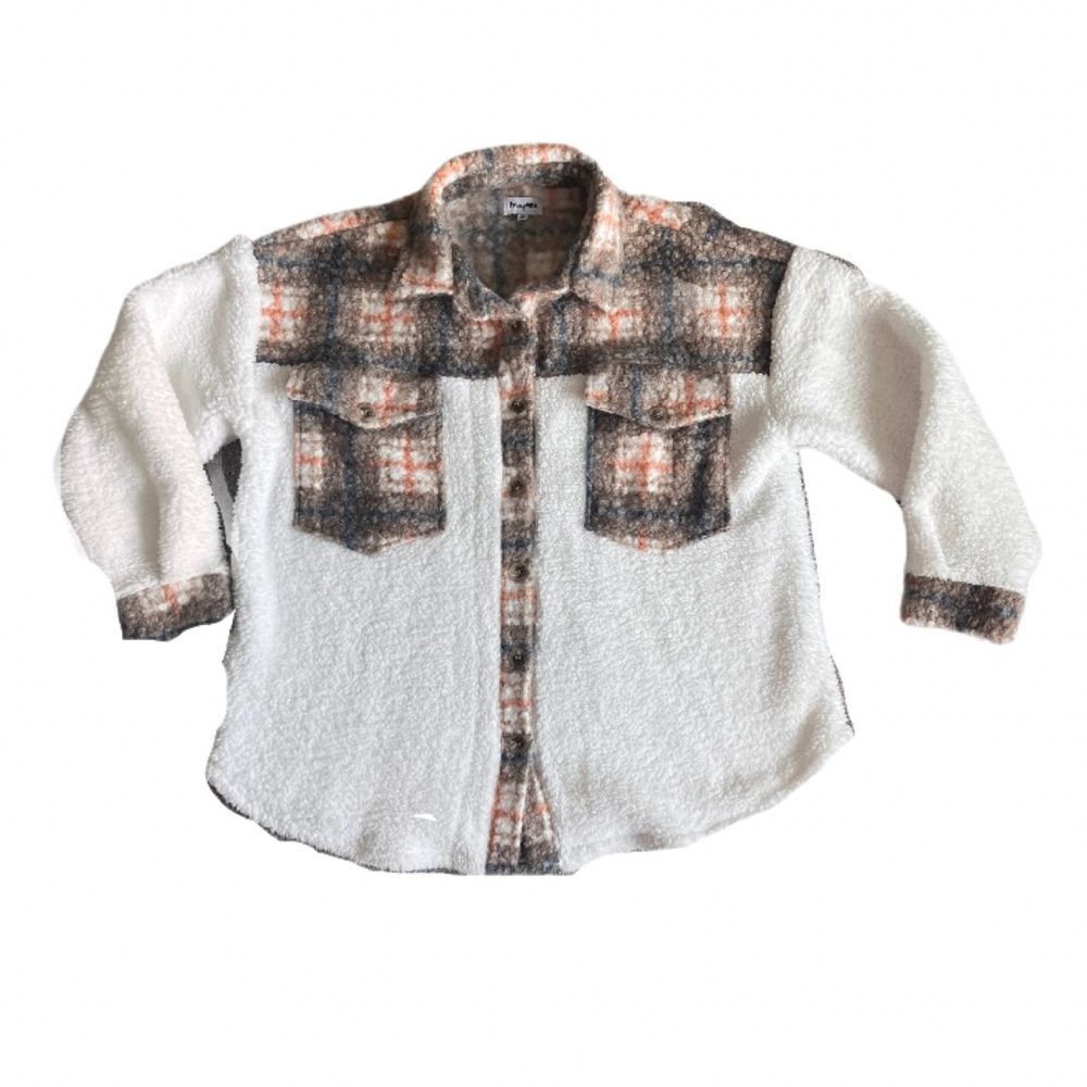 Prissy Jane over sized plaid contrast fuzzy jacket xl COZY CASUAL CABIN